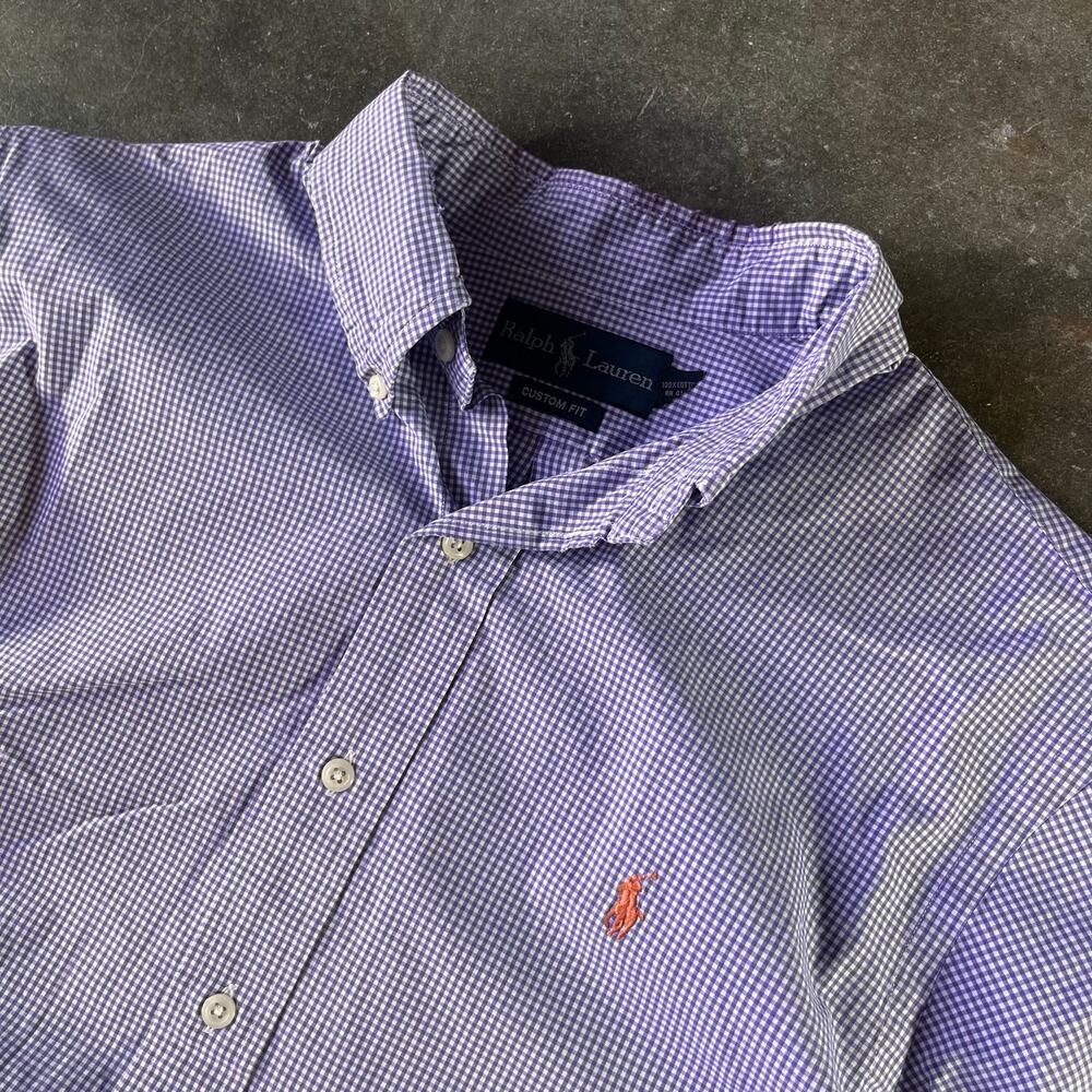 Vintage Ralph Lauren blue label checked blue/white button up custom fit shirt